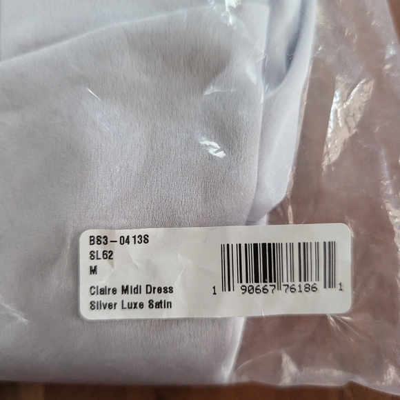 Show Me Your MuMu Claire Midi Dress Silver Luxe Satin Size Medium New With Tags - Picture 4 of 9